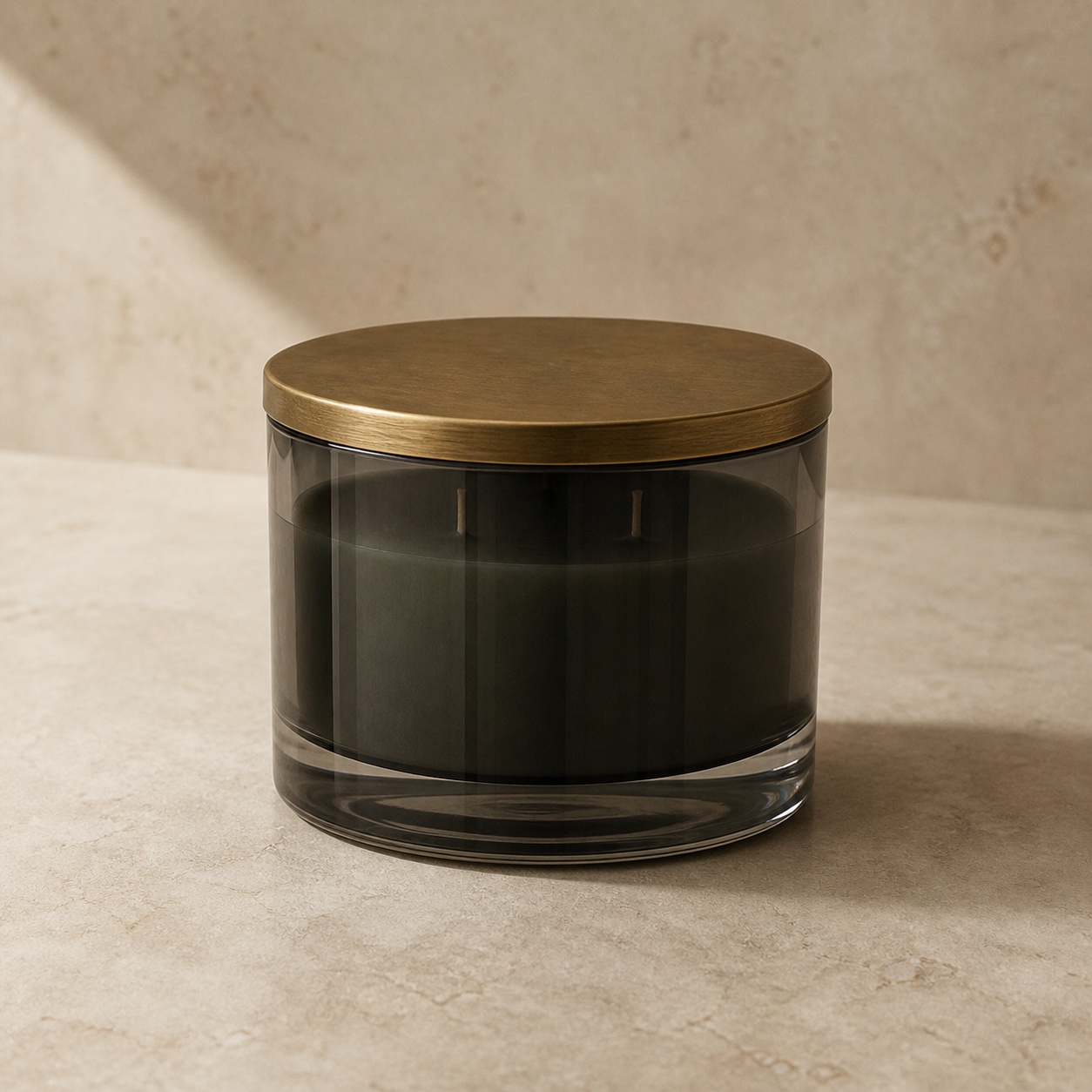 Concept smoked-glass Archive Candle with antique-brass lid