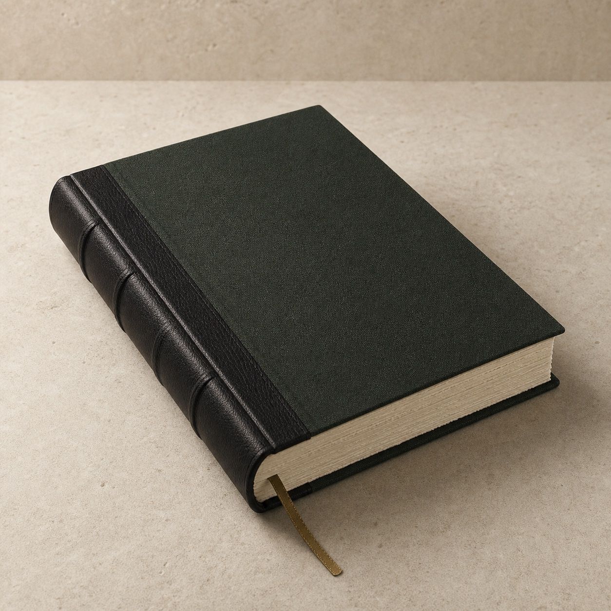 Concept green clothbound Founder Operating Journal with black leather spine